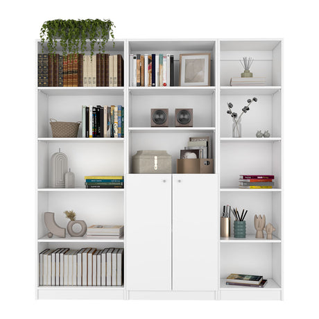 White 3-Piece Bookcase Set for Living Room Storage