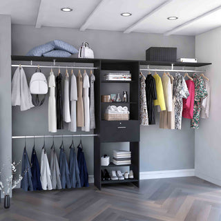 Plego Adjustable Closet System: 4 Hanging Rods, 5 Shelves, 1 Drawer