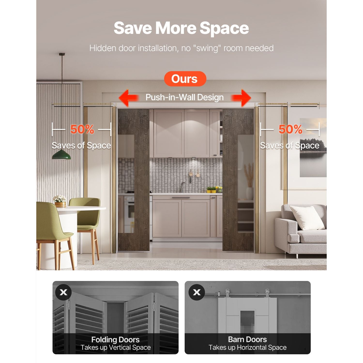 Pocket Door Frame Kit, for 48- Wide High Door, Pocket Door Kit with Two-Way Soft Close Me