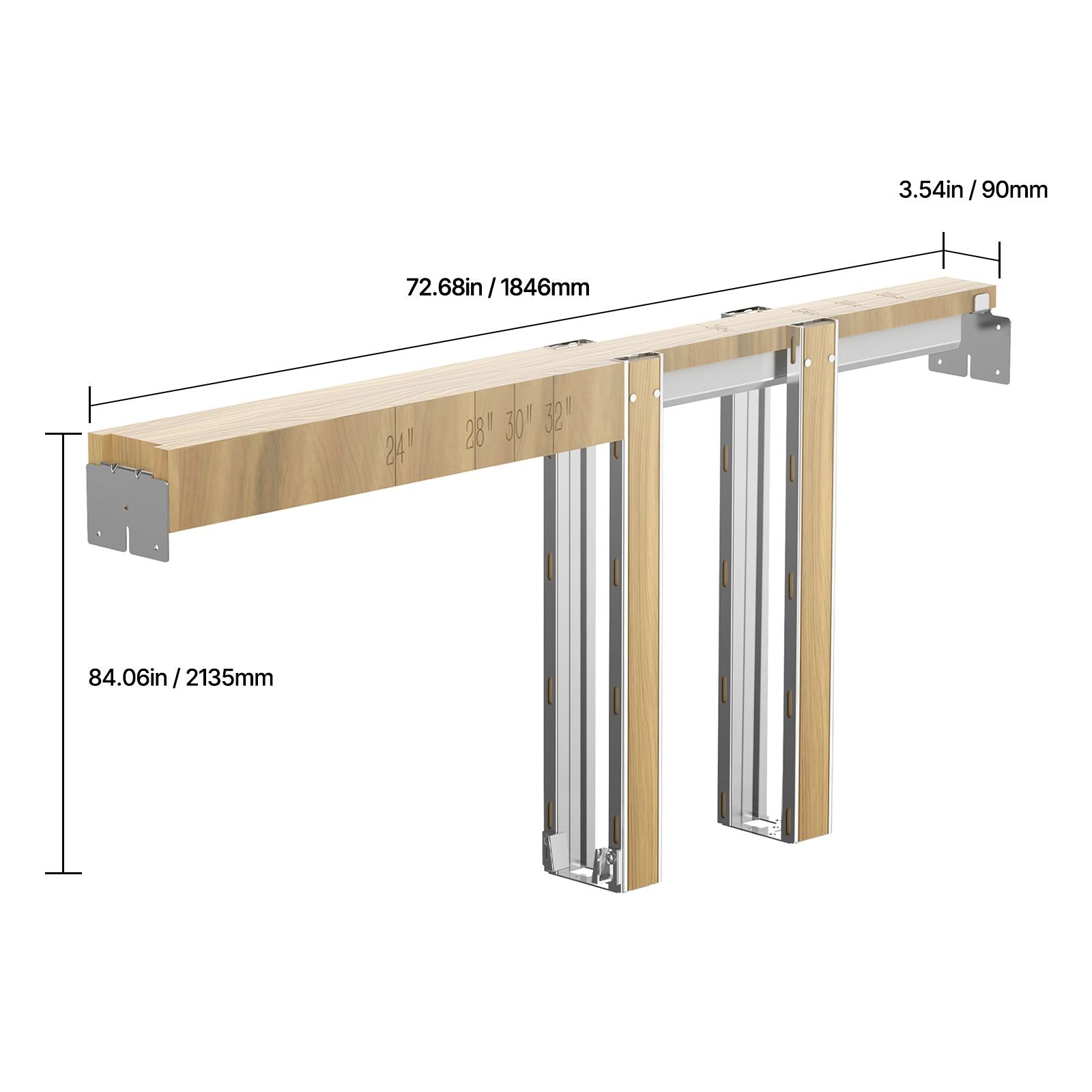 Pocket Door Frame Kit, for 48- Wide High Door, Pocket Door Kit with Two-Way Soft Close Me