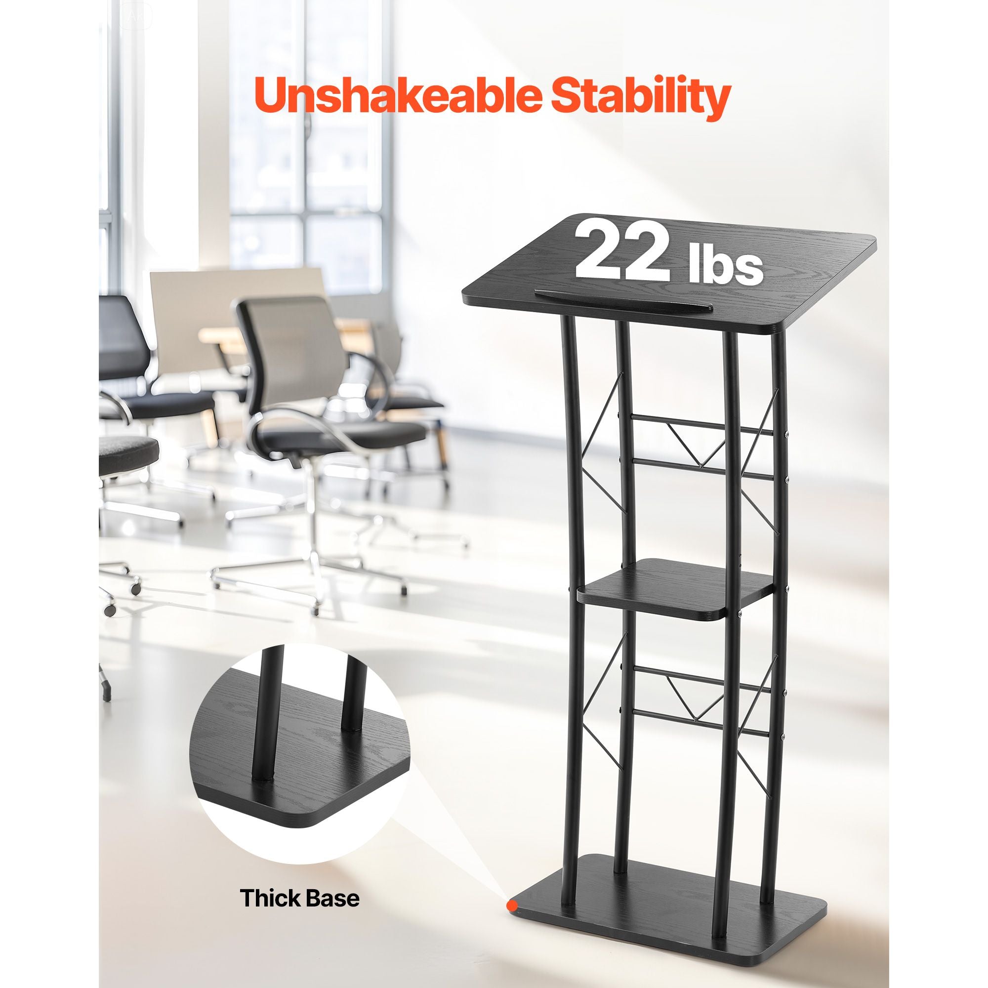 47- Curved Podium Stand with Open Storage and Cup Holder for Events