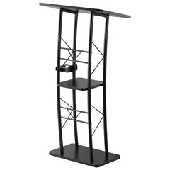 47- Curved Podium Stand with Open Storage and Cup Holder for Events