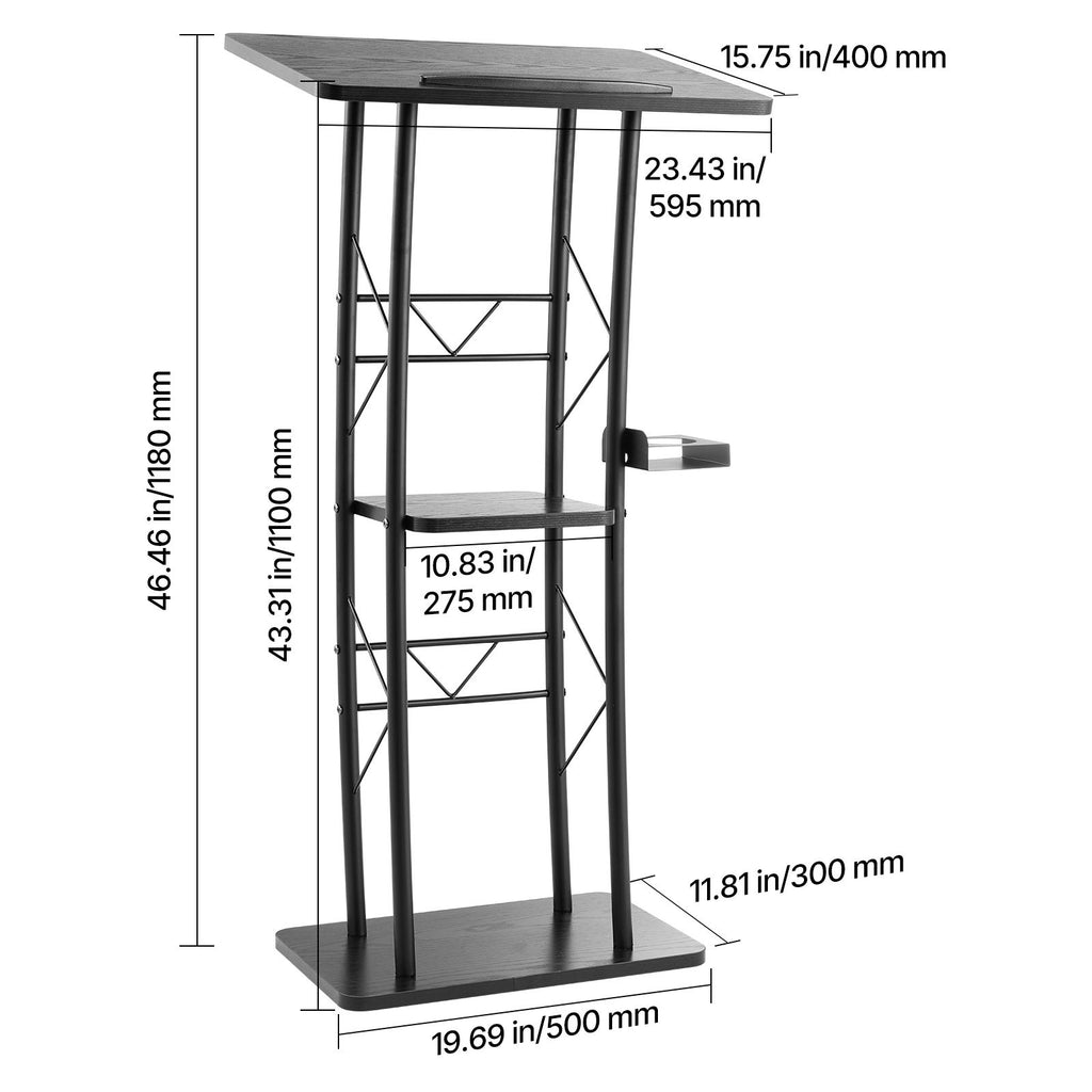 47- Curved Podium Stand with Open Storage and Cup Holder for Events