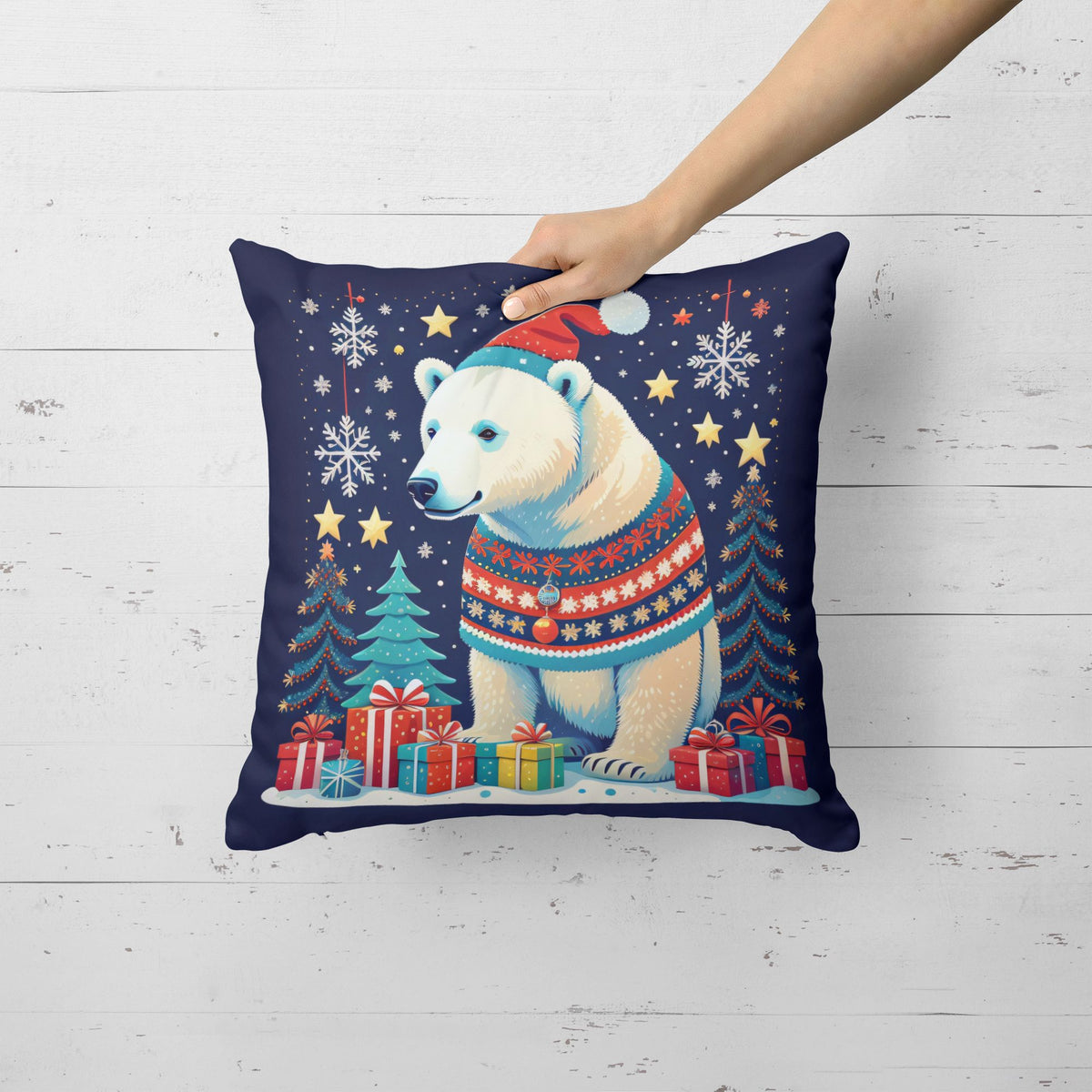Polar Bear Christmas Throw Pillow Machine Washable, Indoor Outdoor Decorative Pillow for