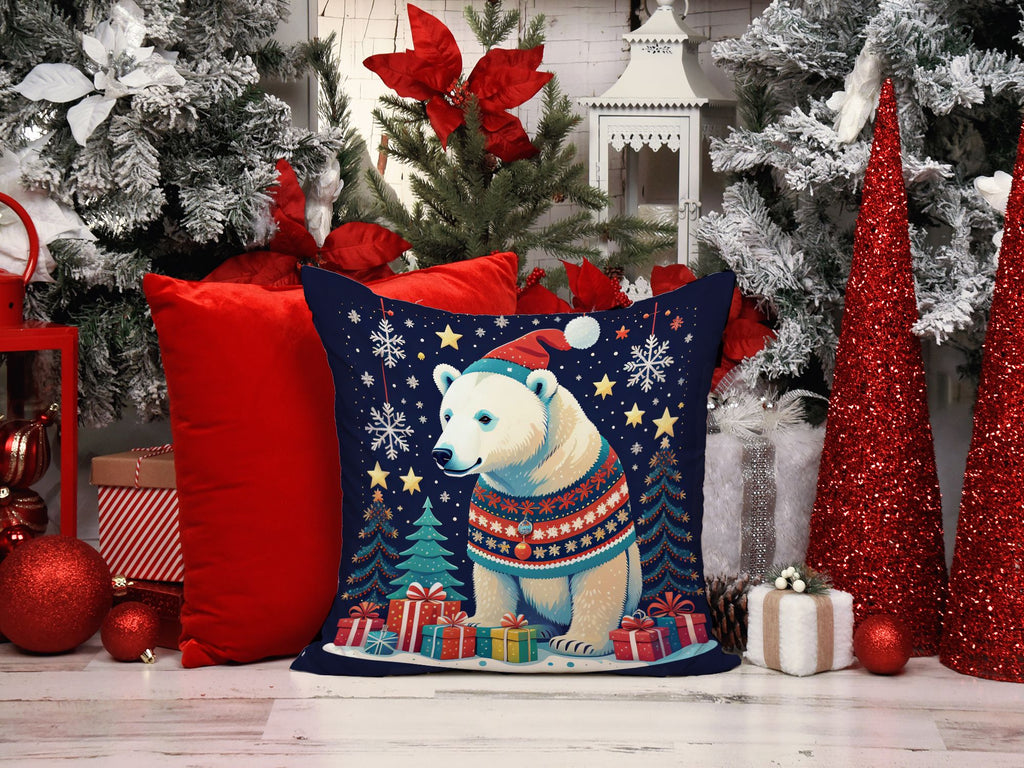 Polar Bear Christmas Throw Pillow Machine Washable, Indoor Outdoor Decorative Pillow for