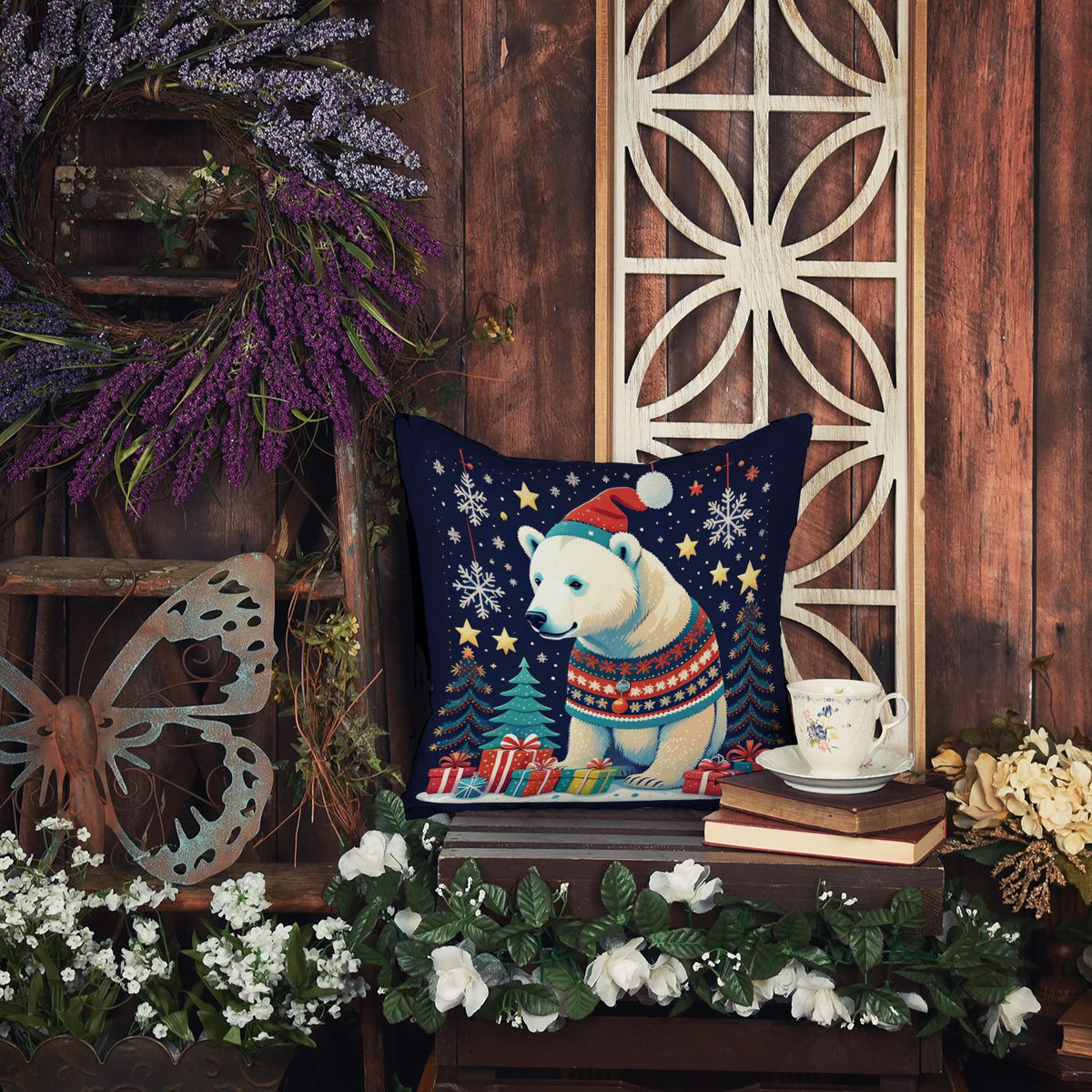 Polar Bear Christmas Throw Pillow Machine Washable, Indoor Outdoor Decorative Pillow for