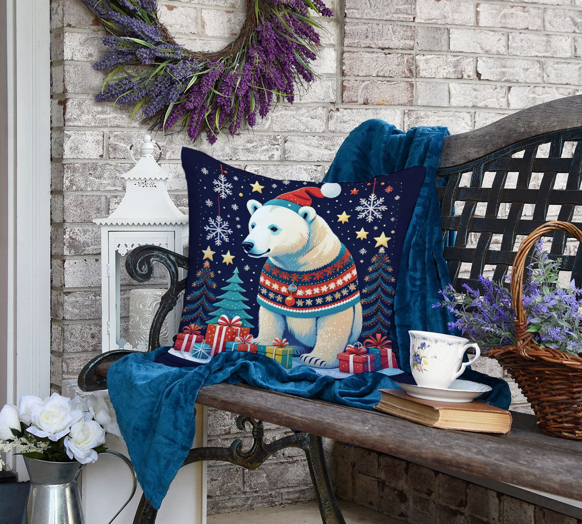 Polar Bear Christmas Throw Pillow Machine Washable, Indoor Outdoor Decorative Pillow for