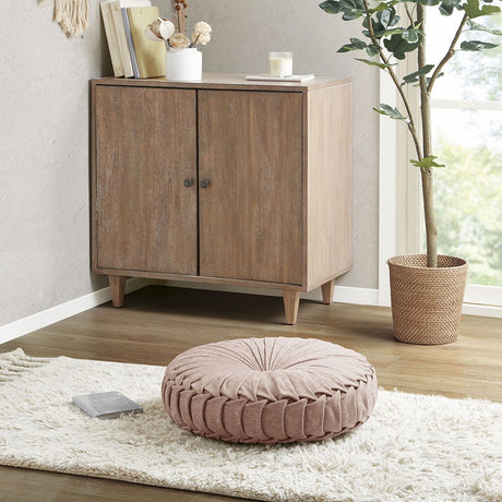 Poly Chenille Round Floor Pillow Cushion with Tufted Button Center