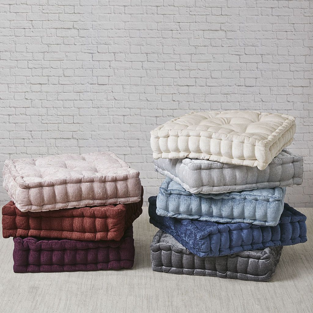 Aqua Textured Square Floor Cushion with Scalloped Edge