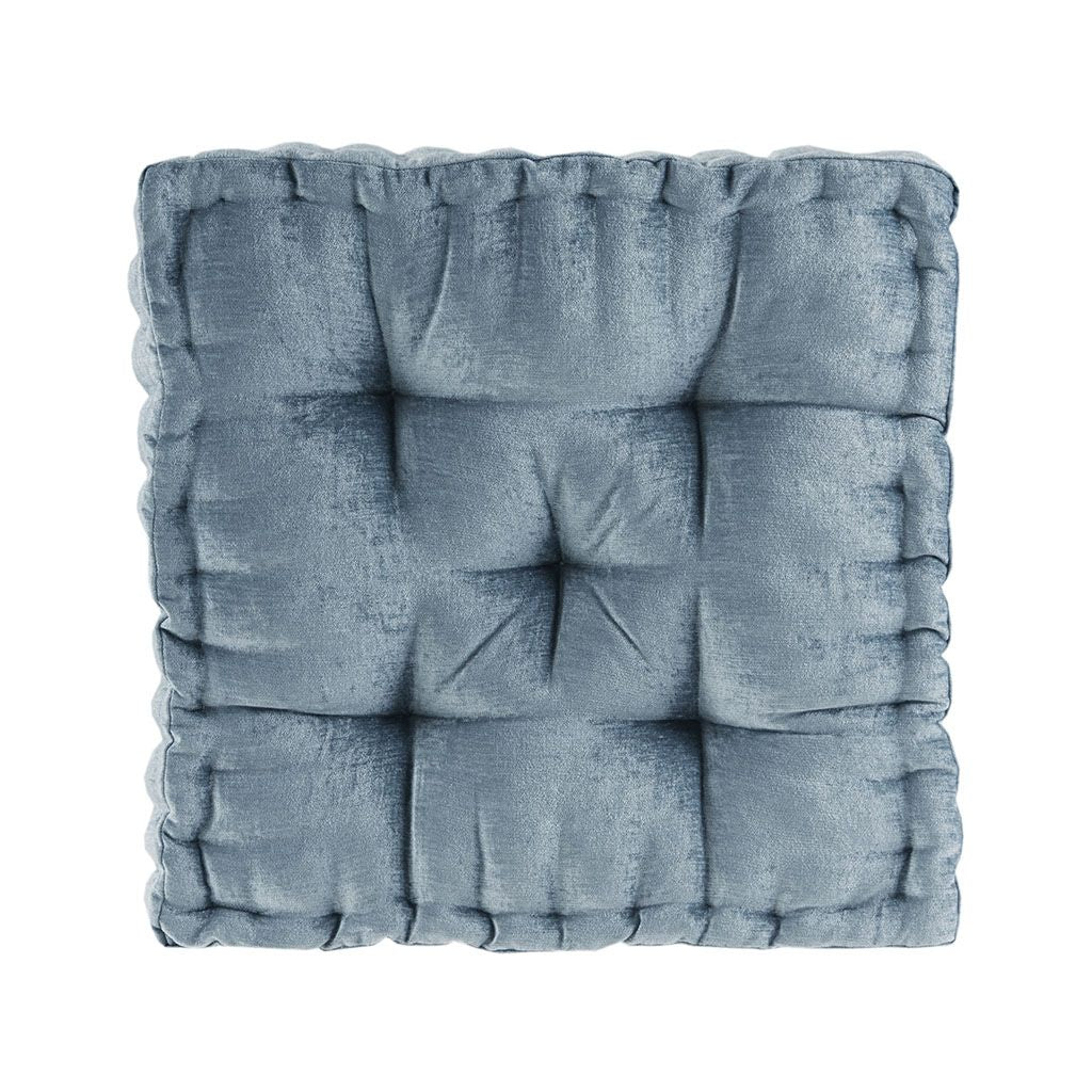 Aqua Textured Square Floor Cushion with Scalloped Edge