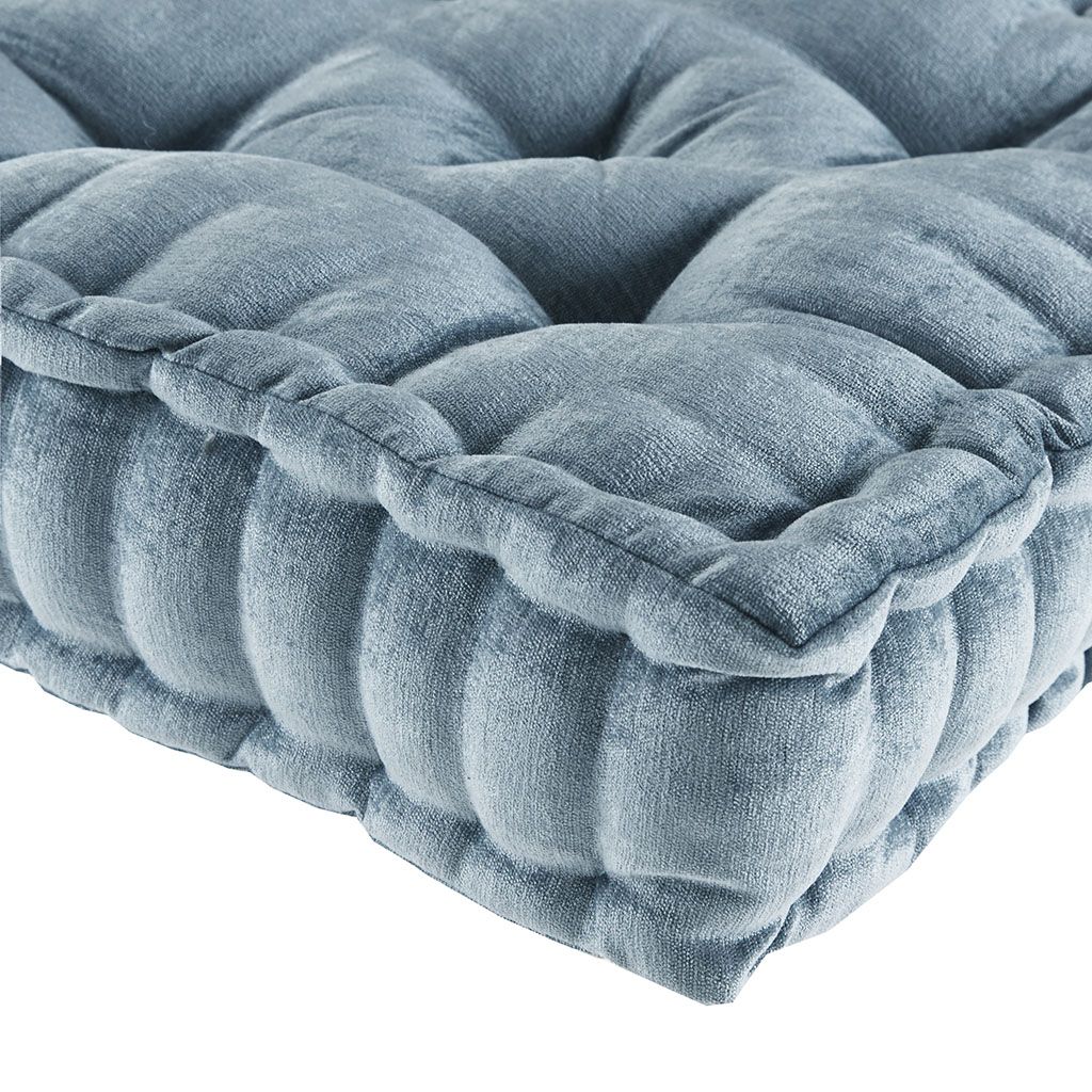Aqua Textured Square Floor Cushion with Scalloped Edge