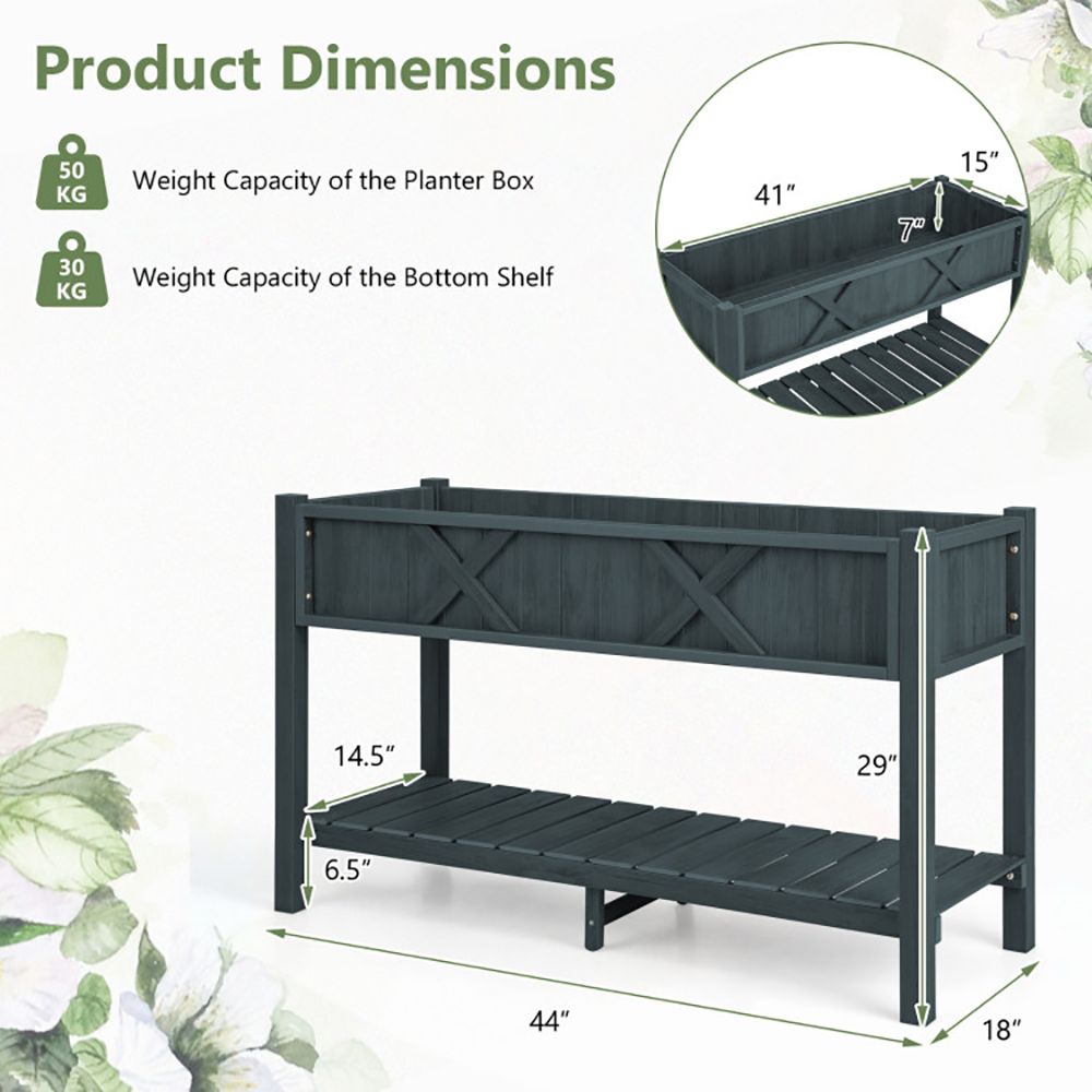 Elevated Planter Box with Storage Shelf and Efficient Drainage