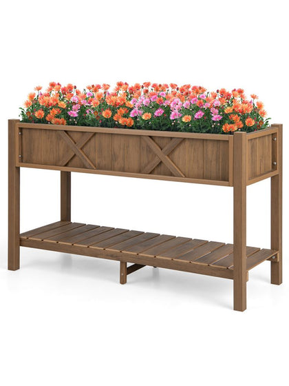 Elevated Planter Box with Storage Shelf and Efficient Drainage