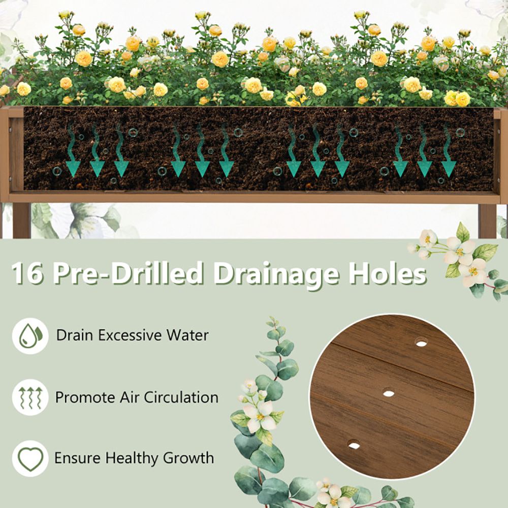 Elevated Planter Box with Storage Shelf and Efficient Drainage