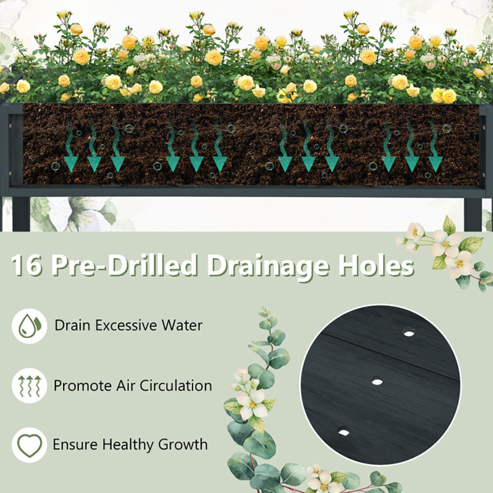 Elevated Planter Box with Storage Shelf and Efficient Drainage