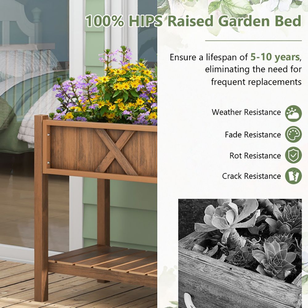 Elevated Planter Box with Storage Shelf and Efficient Drainage