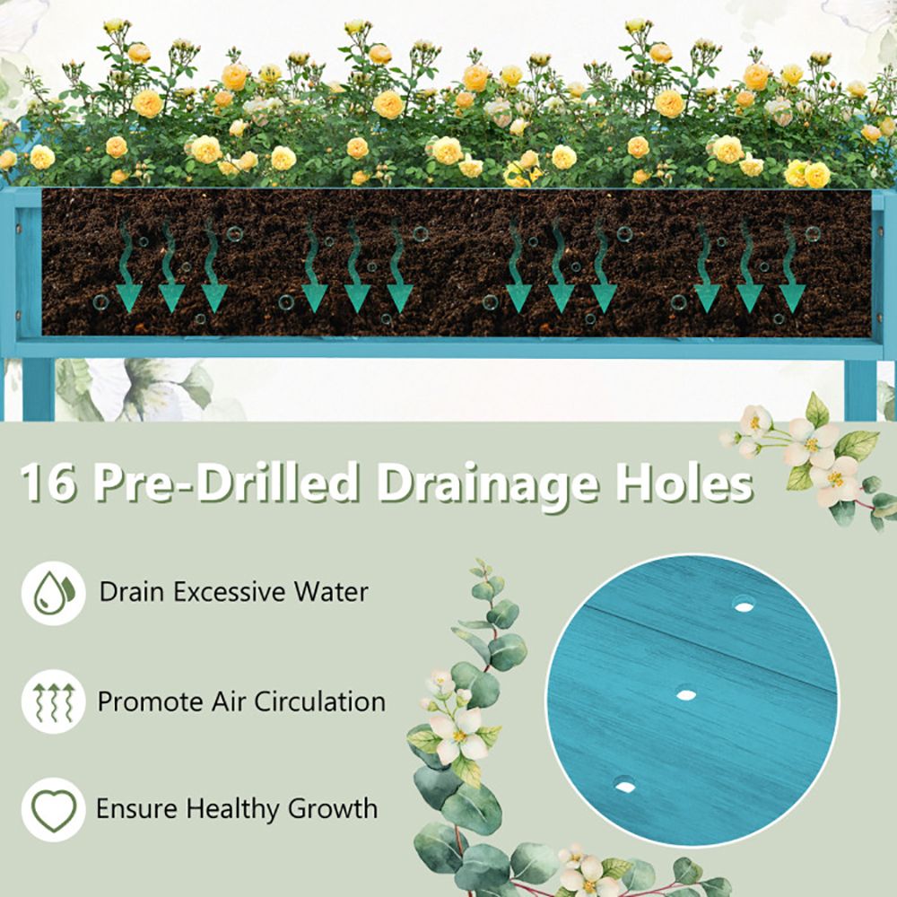 Elevated Planter Box with Storage Shelf and Efficient Drainage