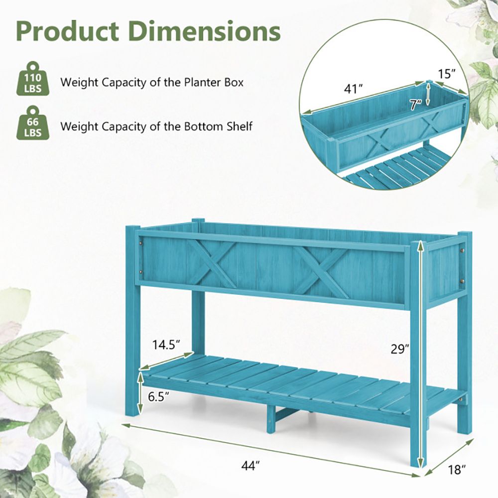 Elevated Planter Box with Storage Shelf and Efficient Drainage