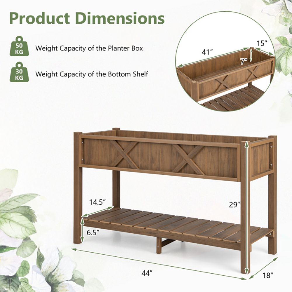 Elevated Planter Box with Storage Shelf and Efficient Drainage