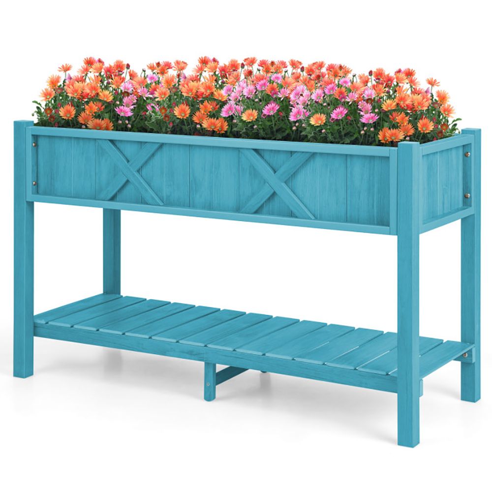 Elevated Planter Box with Storage Shelf and Efficient Drainage