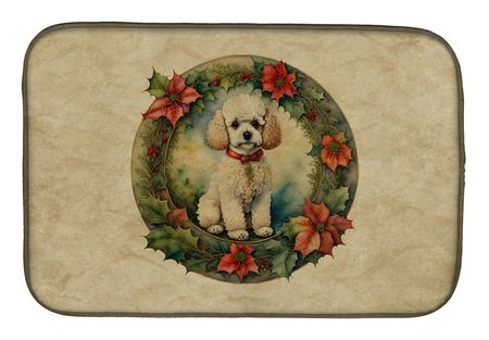 Poodle Christmas Flowers Dish-Drying Mat