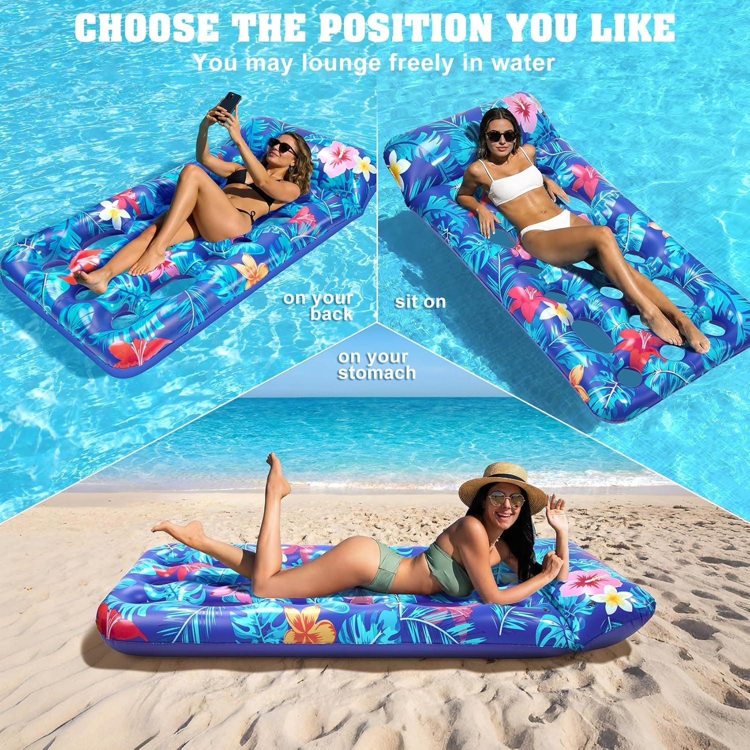 Inflatable Tanning Pool Float Lounger for Adults - Cooling Pool Rafts for Summer