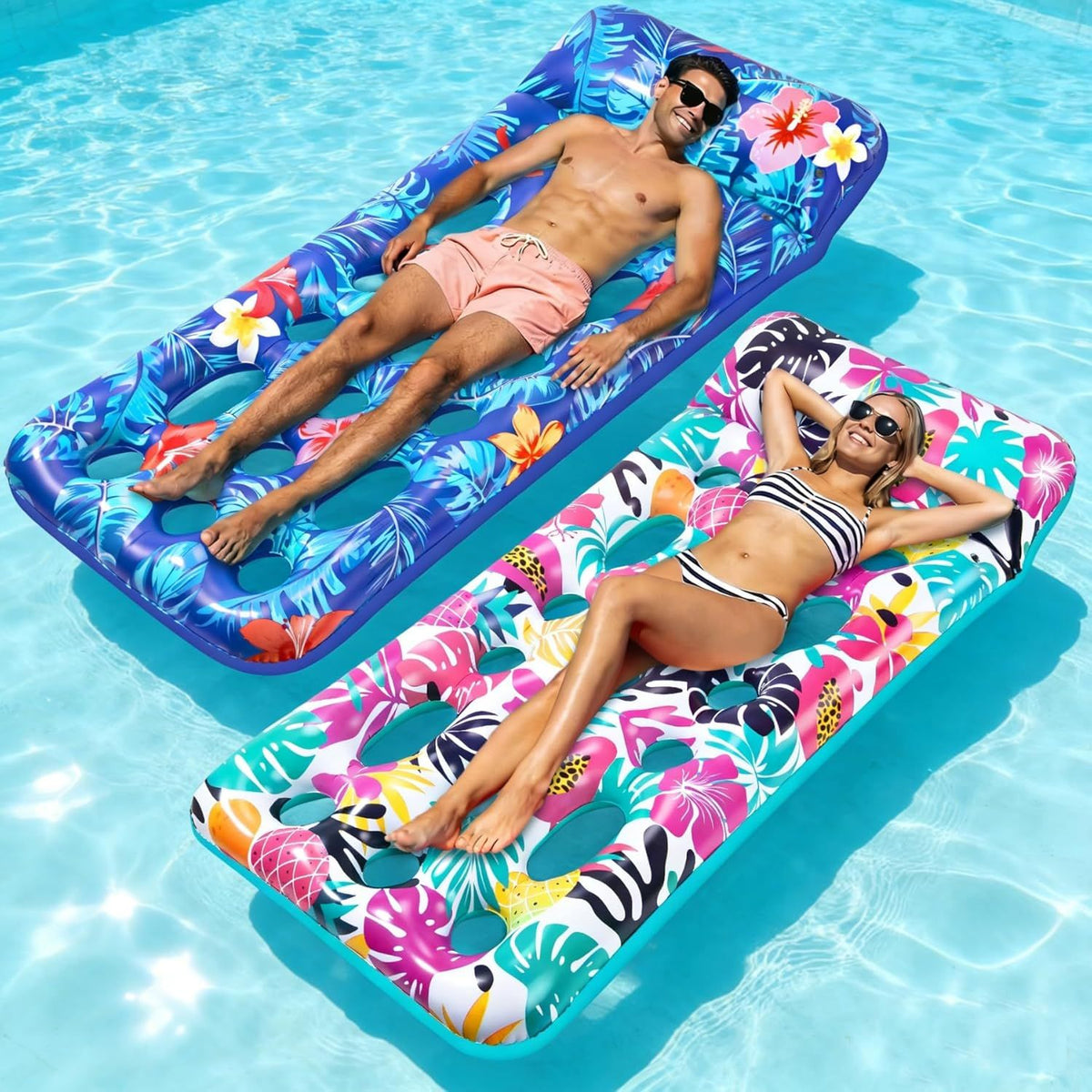 Inflatable Tanning Pool Float Lounger for Adults - Cooling Pool Rafts for Summer - pinkblue