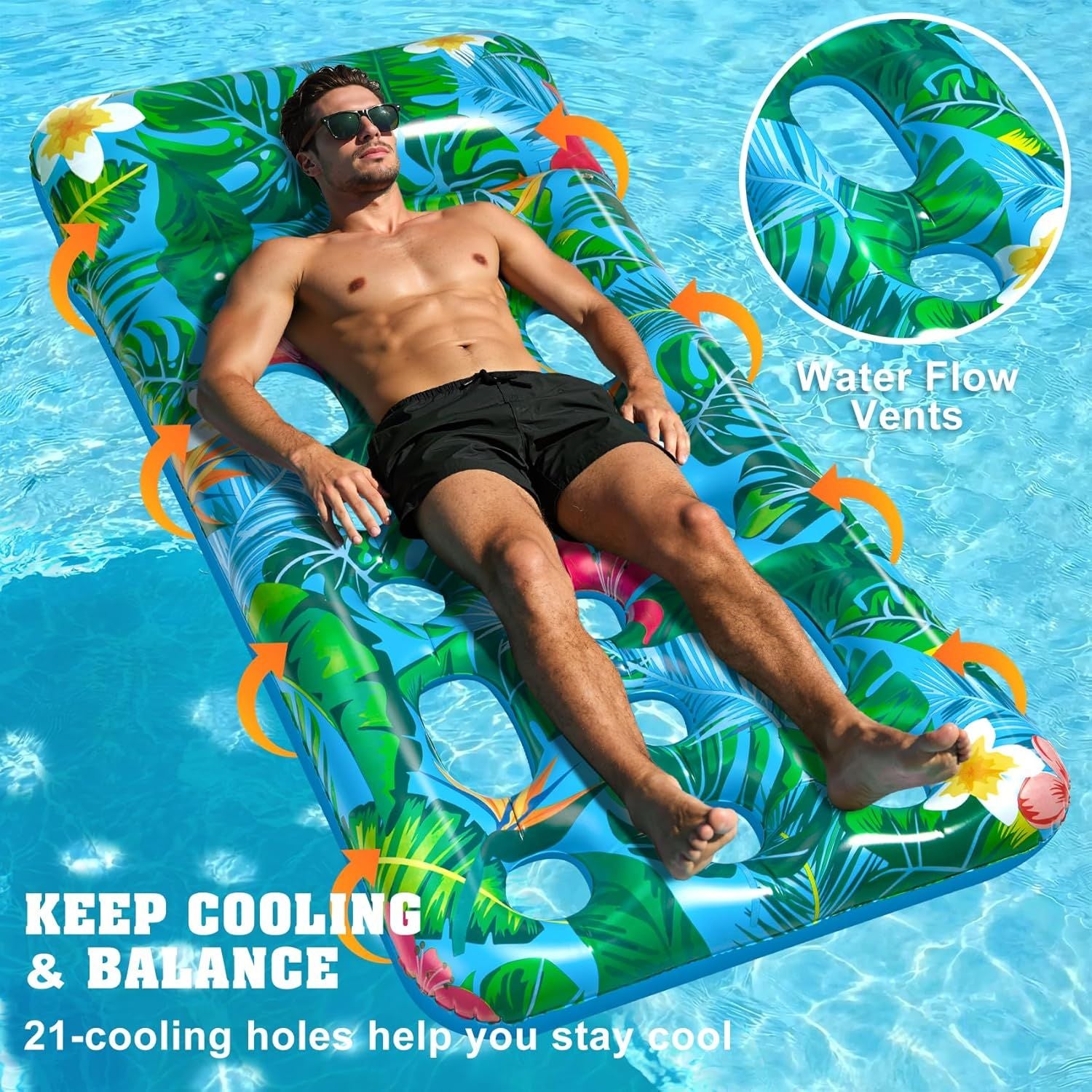 Inflatable Tanning Pool Float Lounger for Adults - Cooling Pool Rafts for Summer