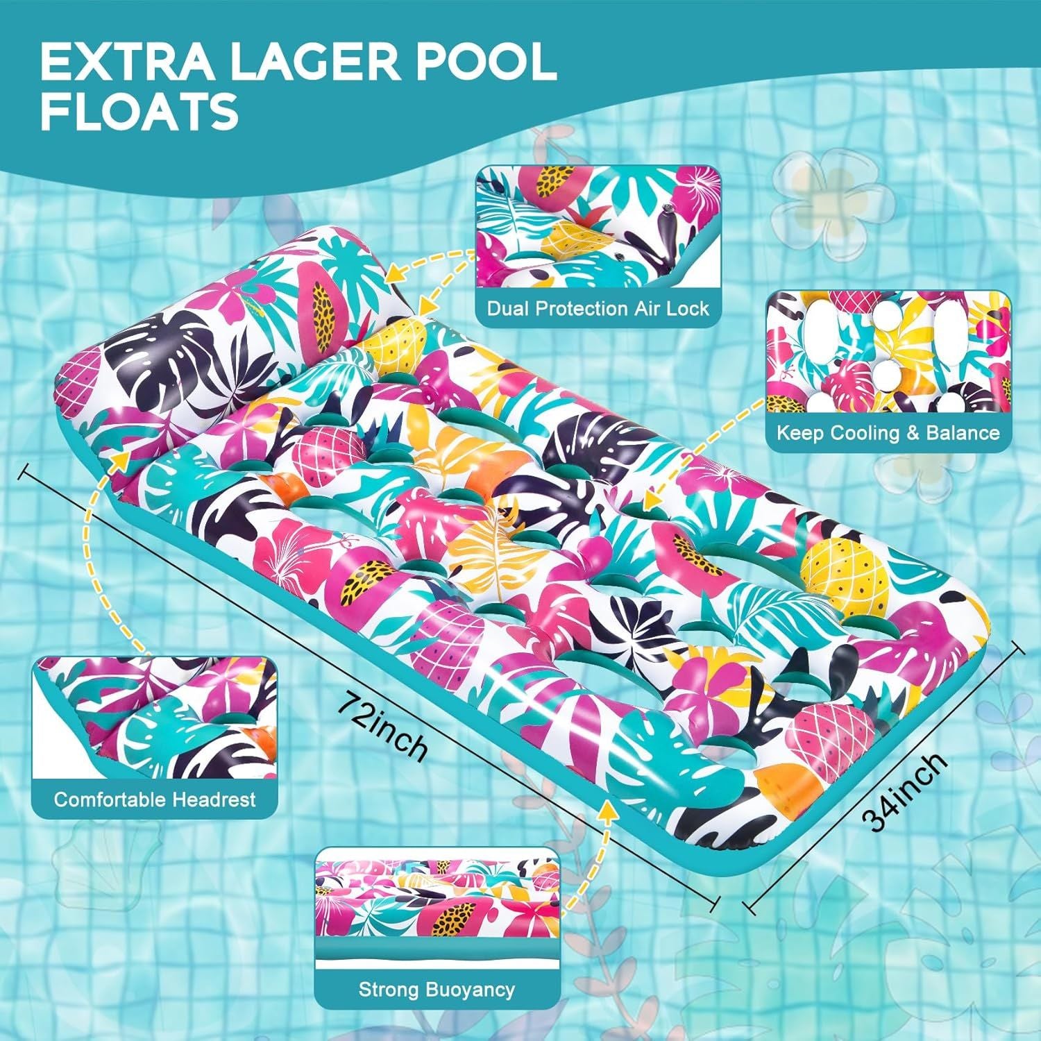 Inflatable Tanning Pool Float Lounger for Adults - Cooling Pool Rafts for Summer