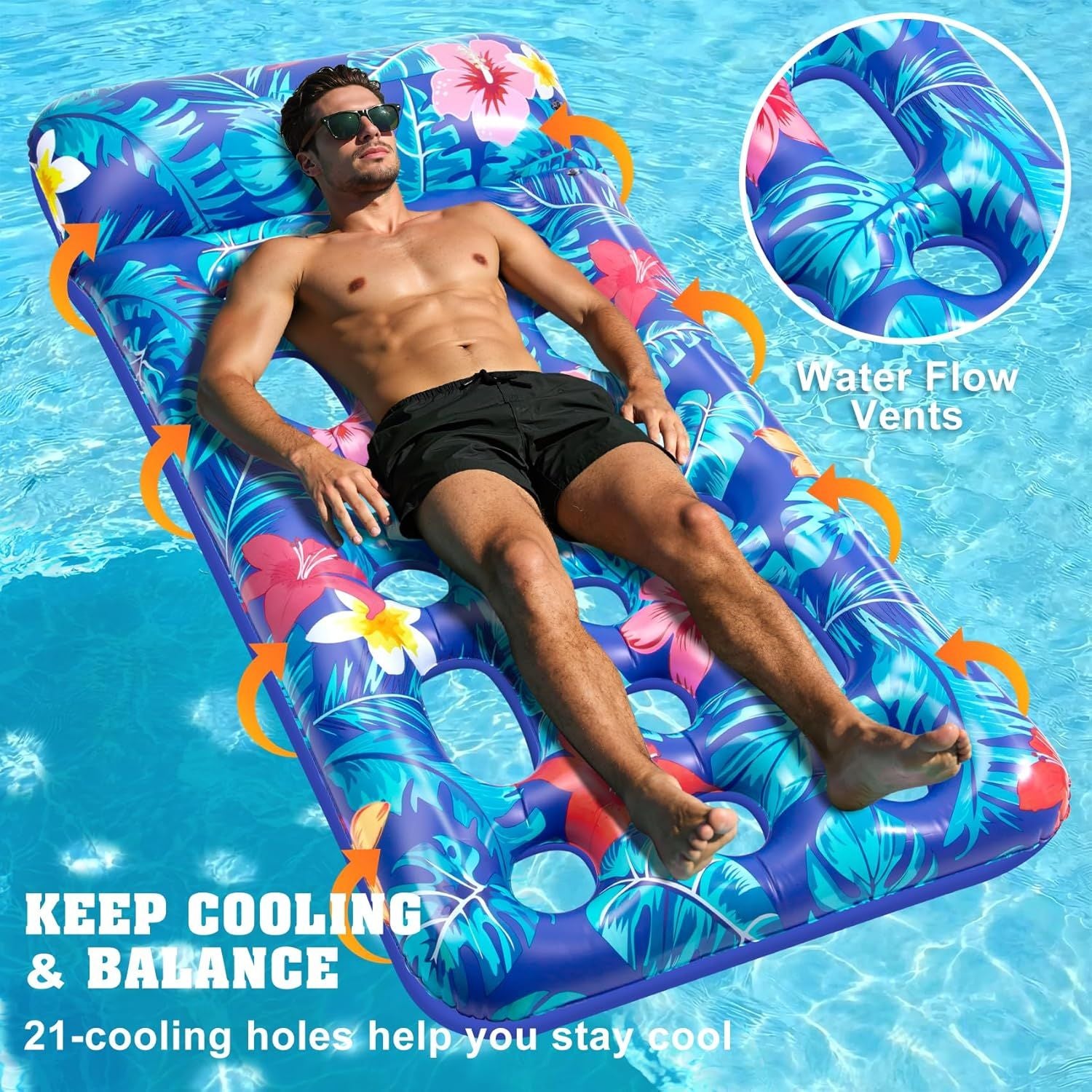 Inflatable Tanning Pool Float Lounger for Adults - Cooling Pool Rafts for Summer