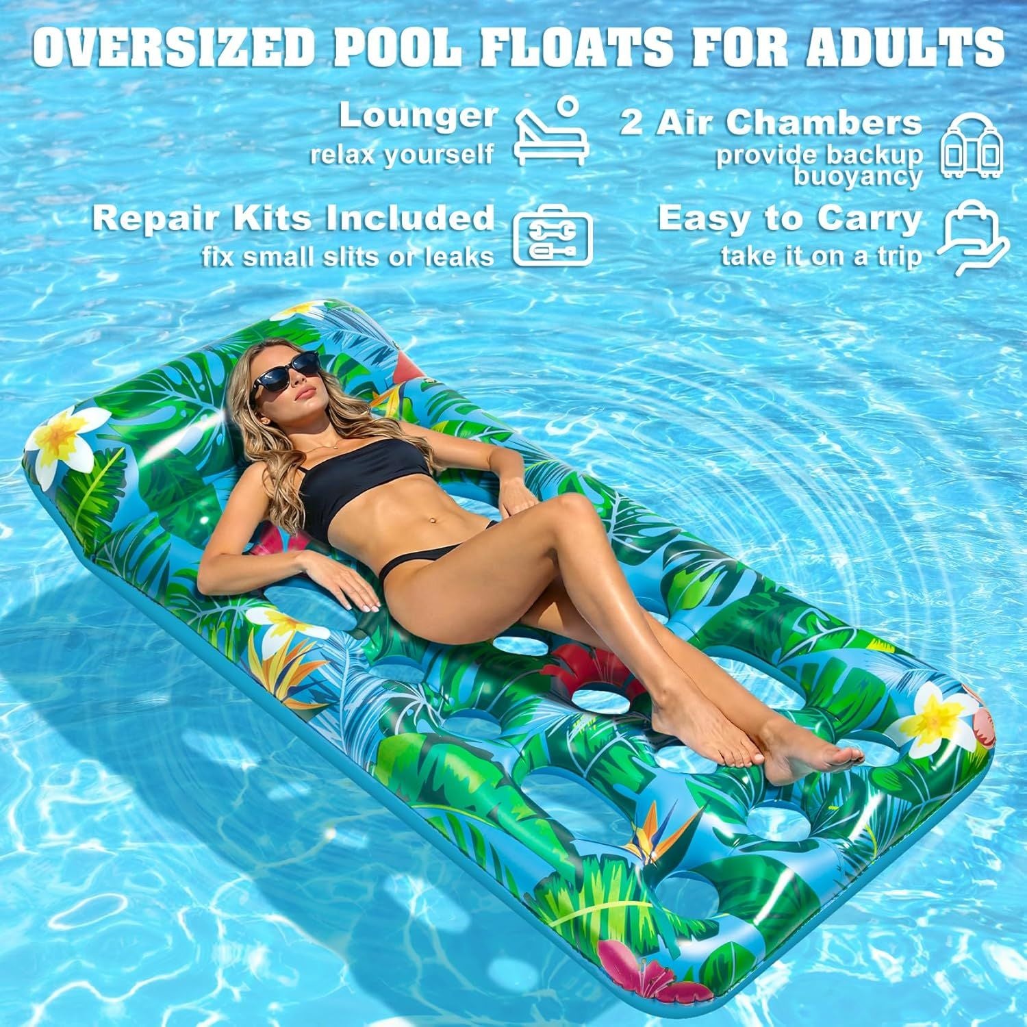 Inflatable Tanning Pool Float Lounger for Adults - Cooling Pool Rafts for Summer