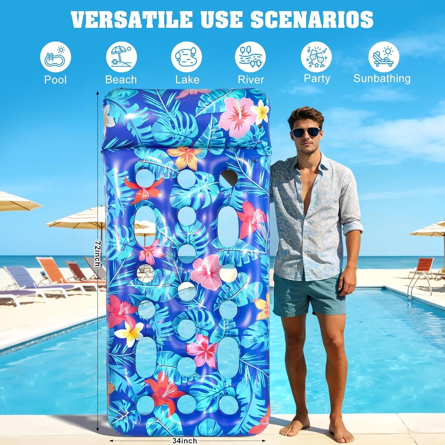 Inflatable Tanning Pool Float Lounger for Adults - Cooling Pool Rafts for Summer