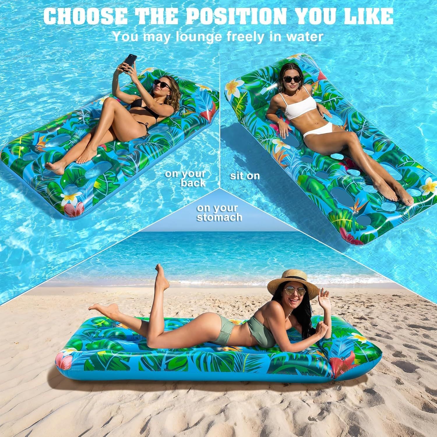 Inflatable Tanning Pool Float Lounger for Adults - Cooling Pool Rafts for Summer