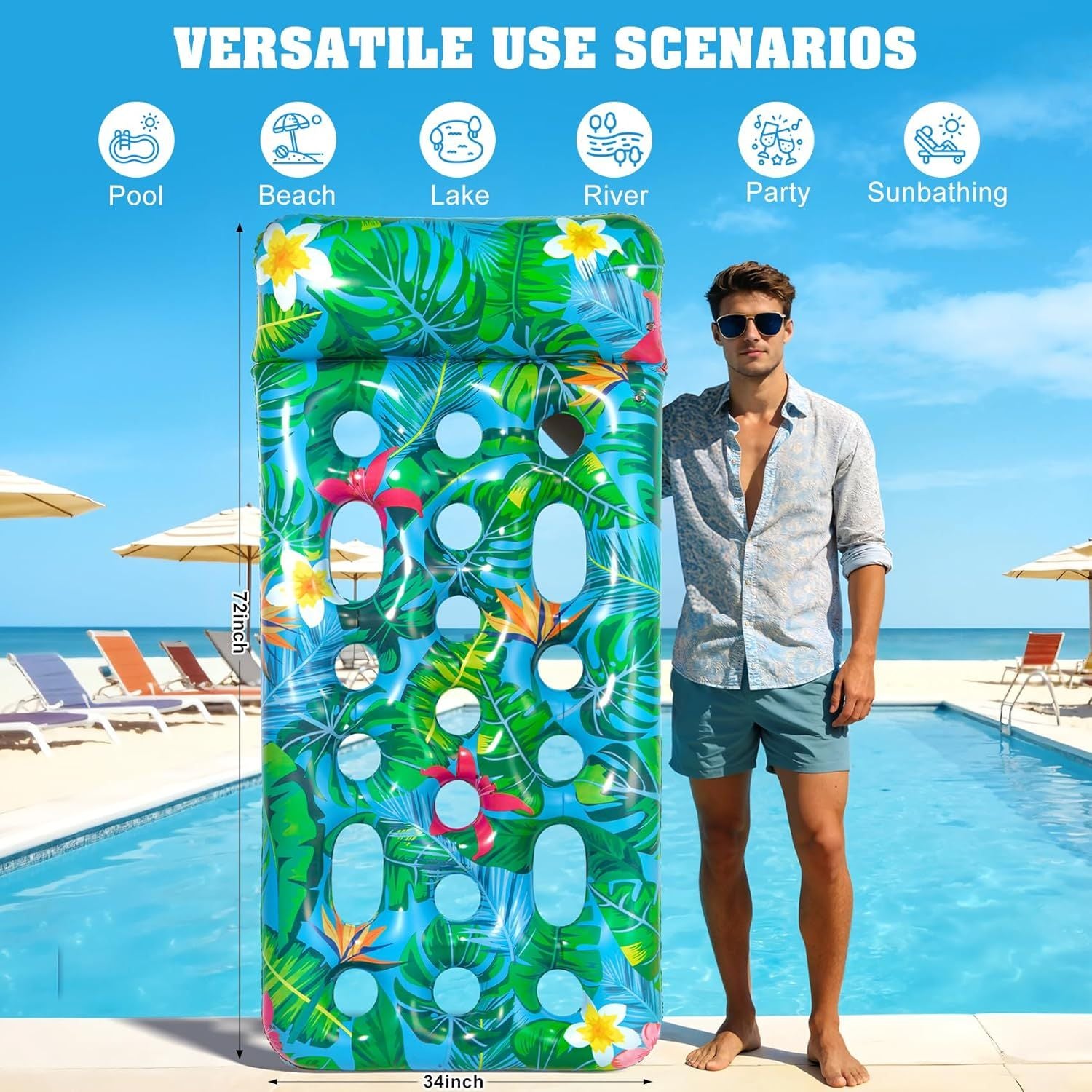 Inflatable Tanning Pool Float Lounger for Adults - Cooling Pool Rafts for Summer
