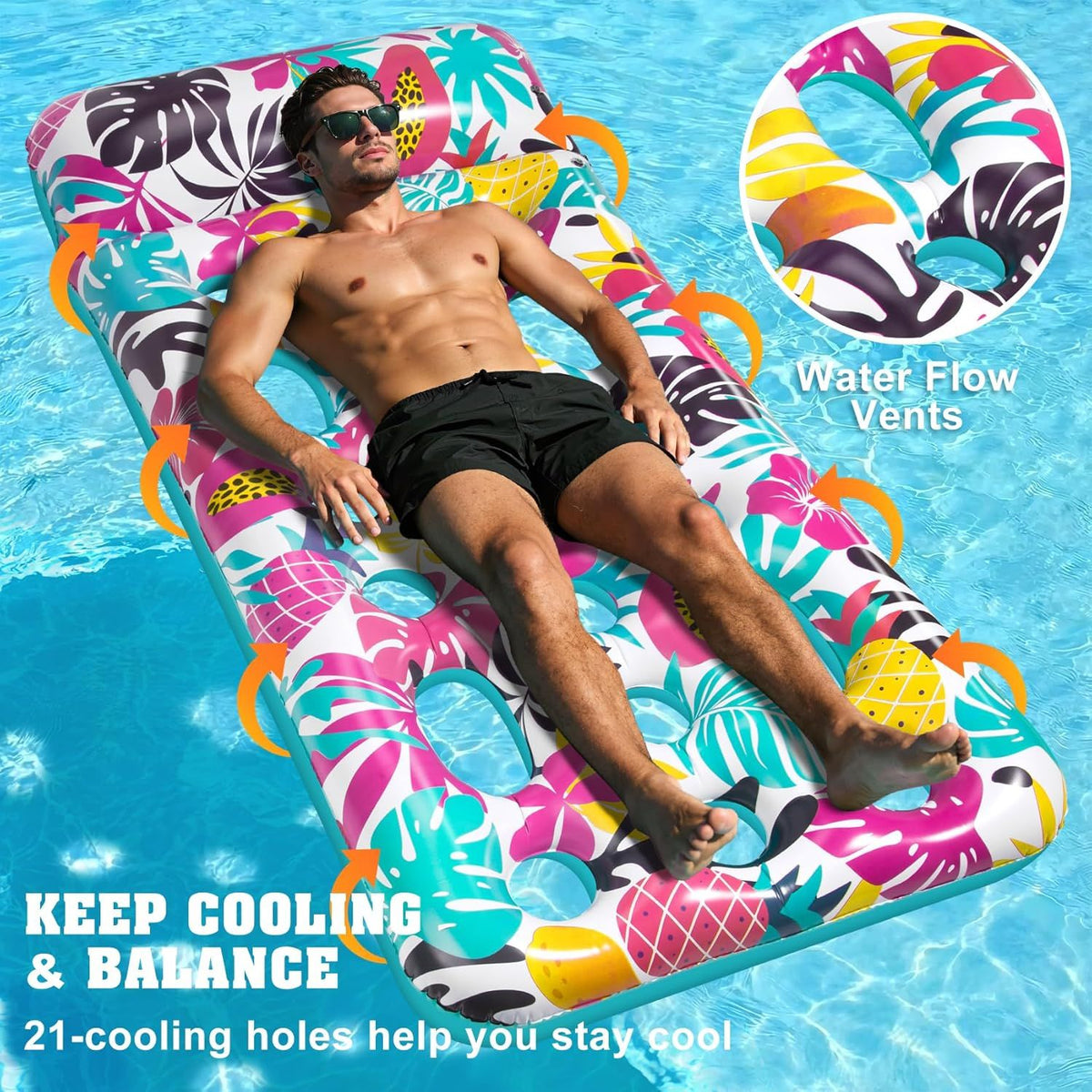 Inflatable Tanning Pool Float Lounger for Adults - Cooling Pool Rafts for Summer - pink