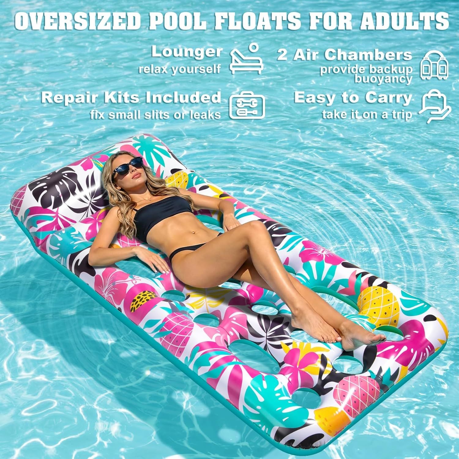 Inflatable Tanning Pool Float Lounger for Adults - Cooling Pool Rafts for Summer