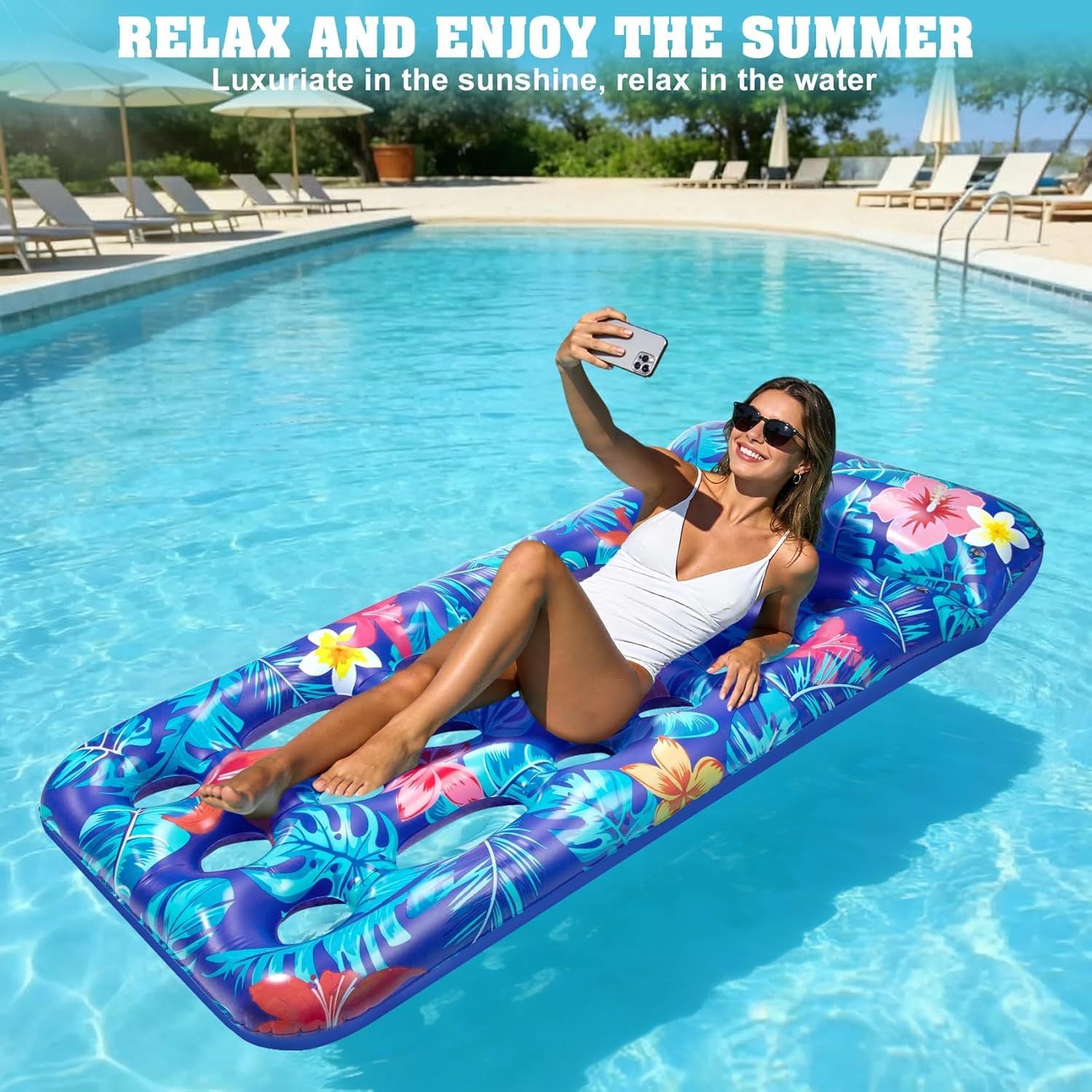 Inflatable Tanning Pool Float Lounger for Adults - Cooling Pool Rafts for Summer
