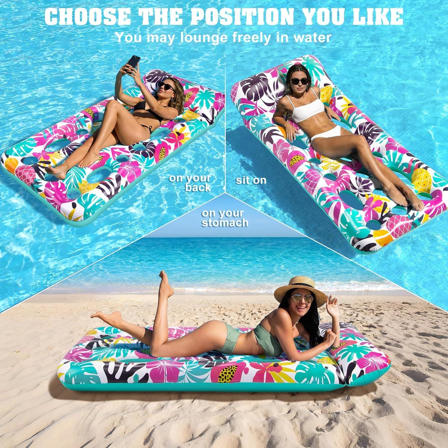 Inflatable Tanning Pool Float Lounger for Adults - Cooling Pool Rafts for Summer