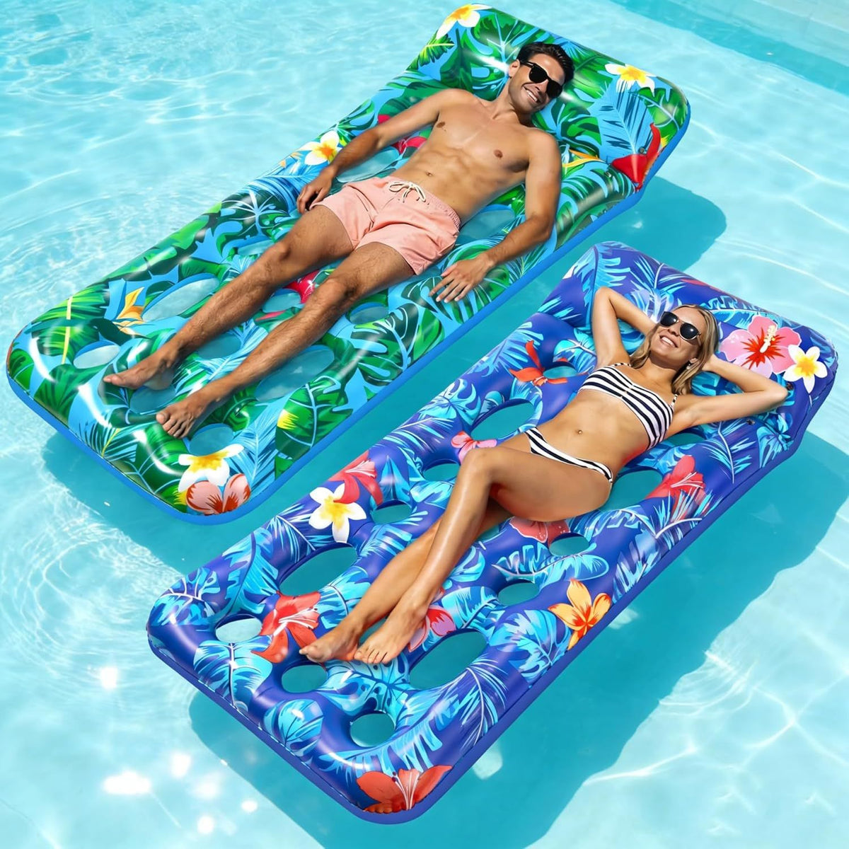 Inflatable Tanning Pool Float Lounger for Adults - Cooling Pool Rafts for Summer - greenblue