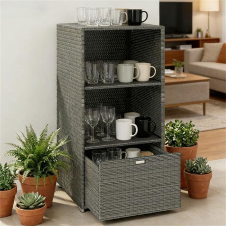 Spa-Style Pool Towel Rack with Shelves and Drawer