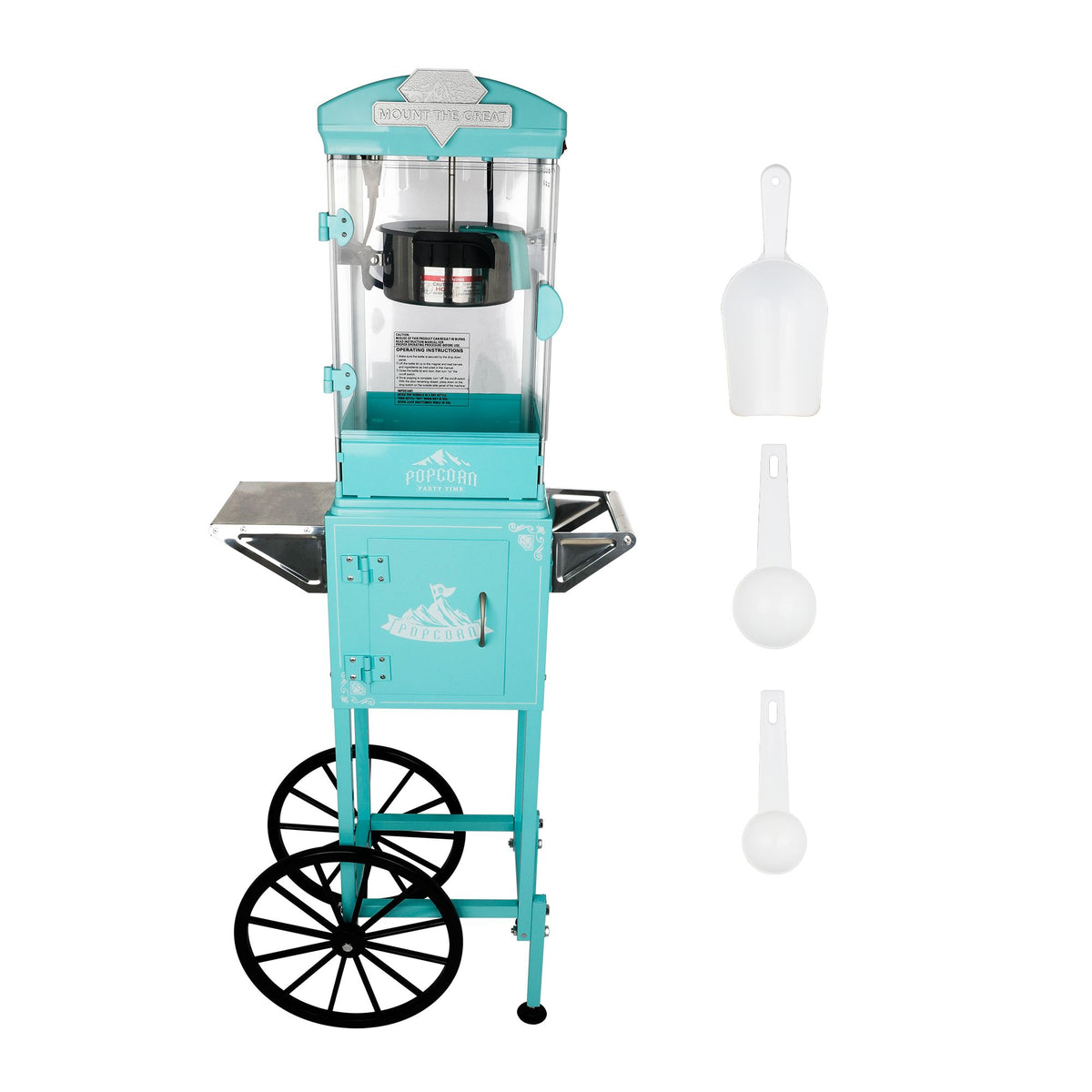 Green Theater Popcorn Machine with Wheeled Cart