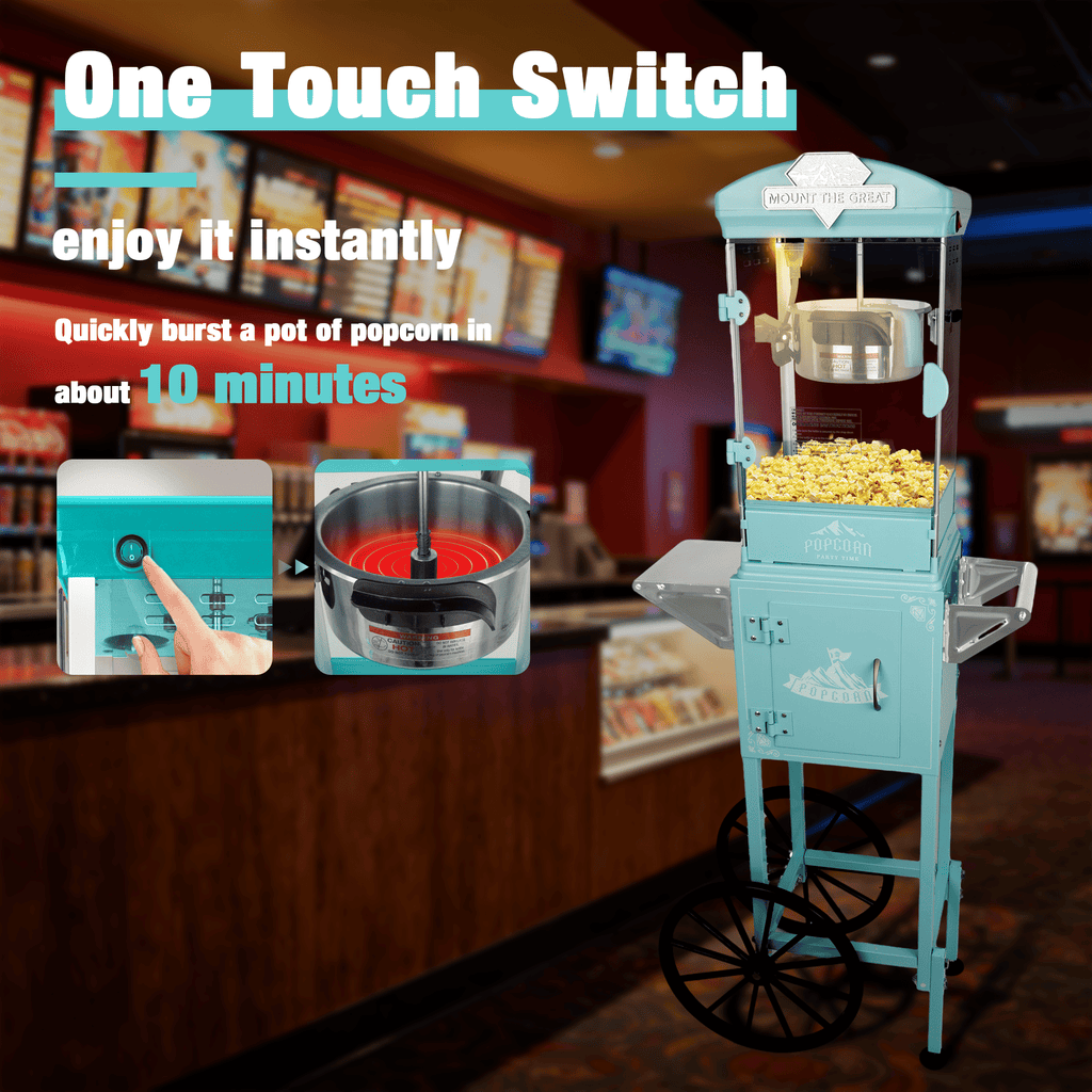 Green Theater Popcorn Machine with Wheeled Cart
