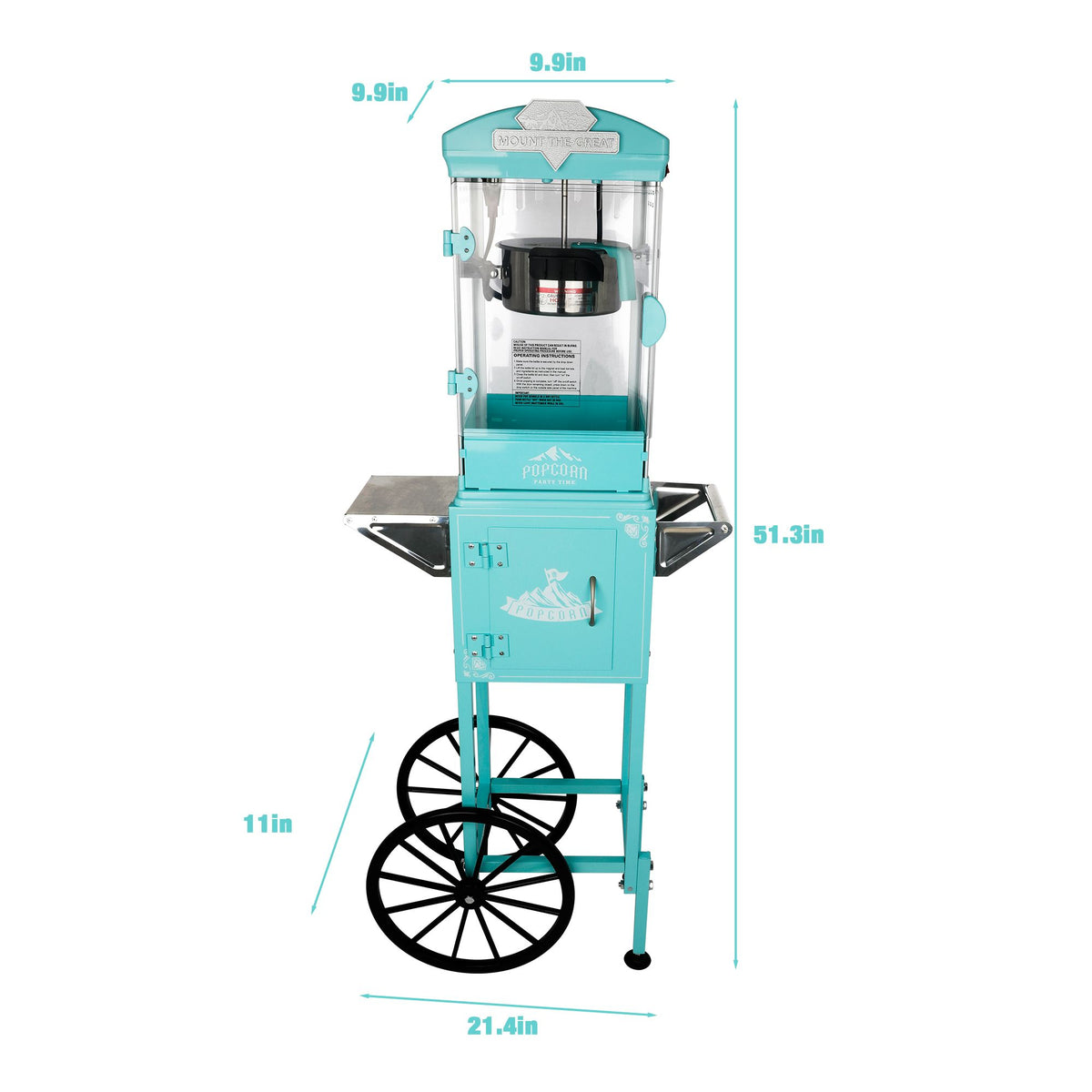 Green Theater Popcorn Machine with Wheeled Cart