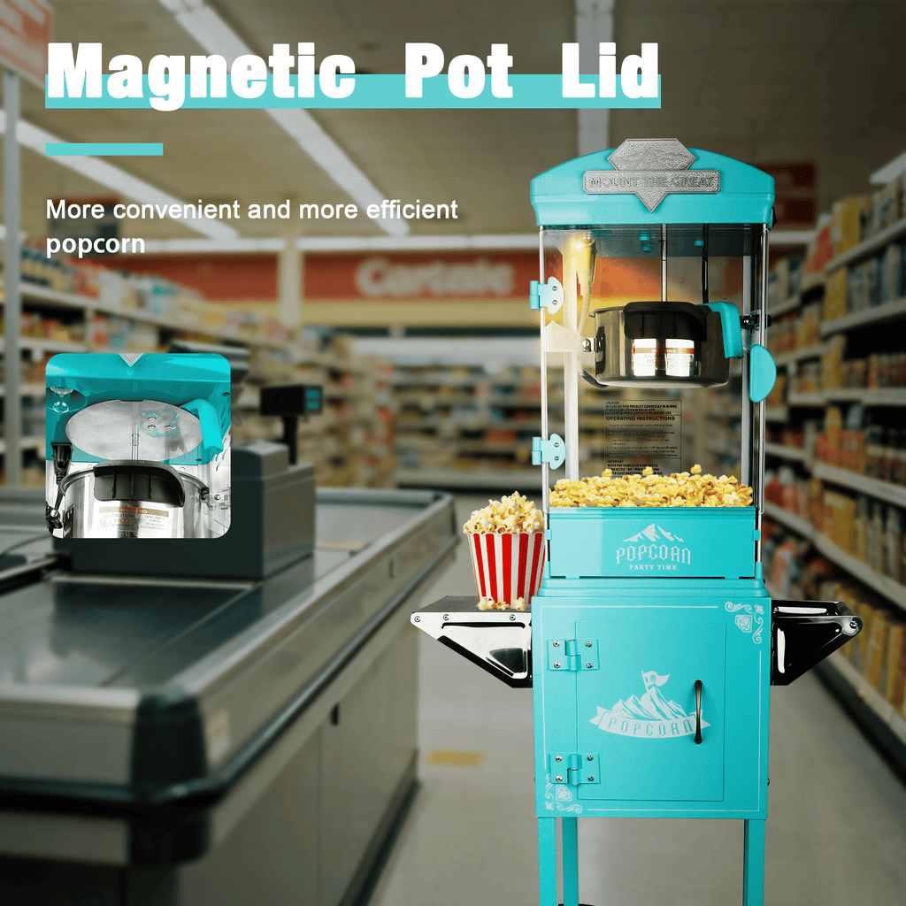 Green Theater Popcorn Machine with Wheeled Cart