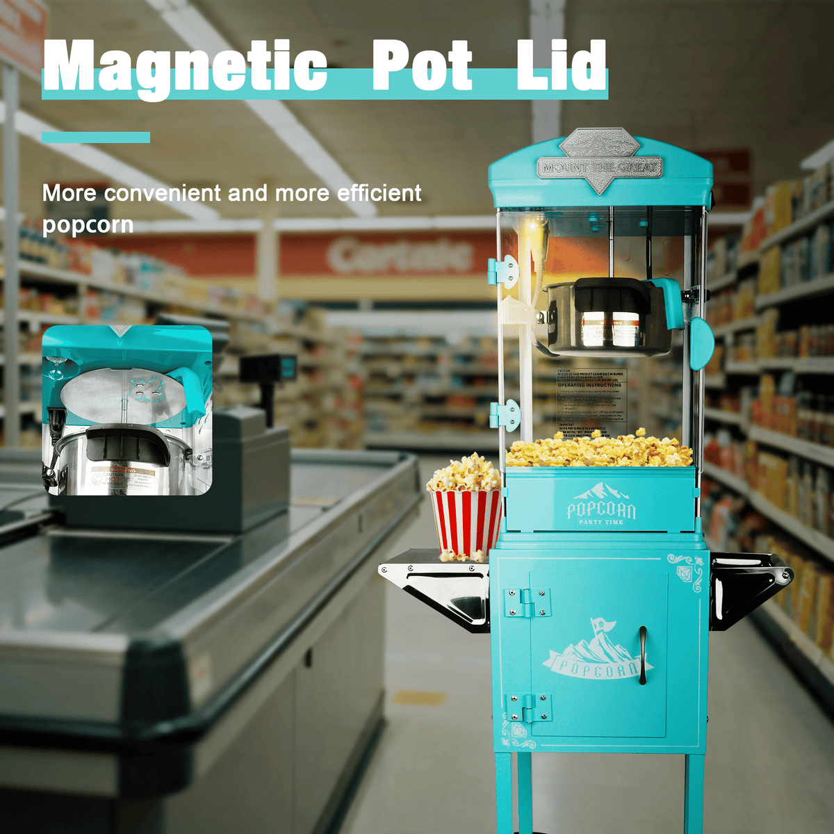Green Theater Popcorn Machine with Wheeled Cart