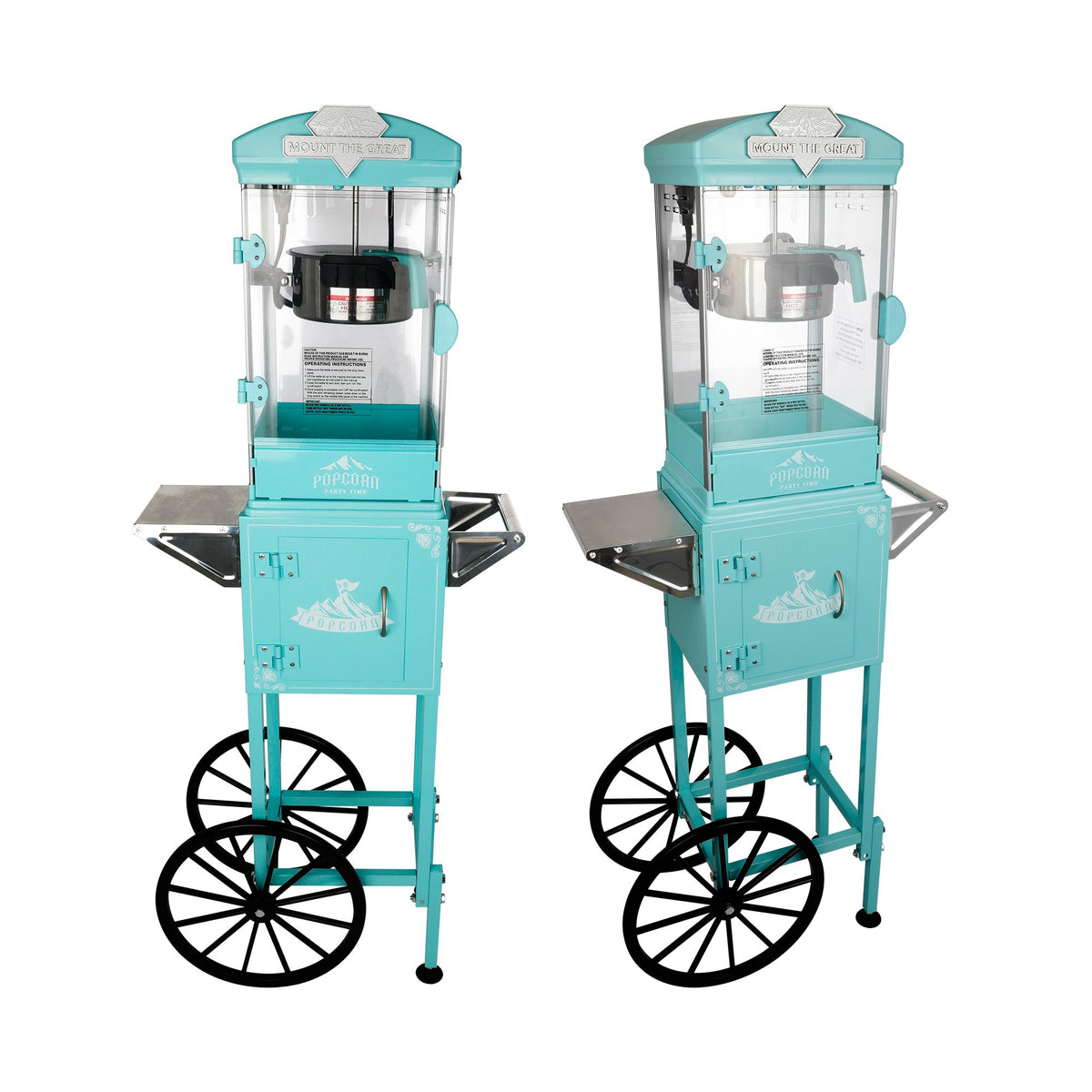 Green Theater Popcorn Machine with Wheeled Cart