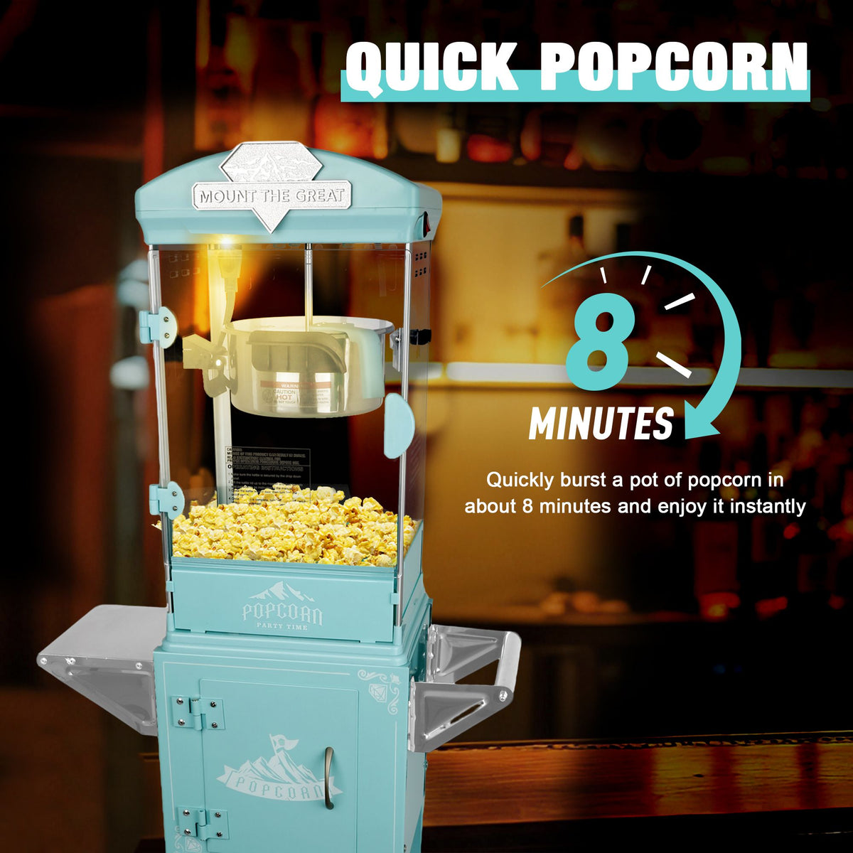 Green Theater Popcorn Machine with Wheeled Cart