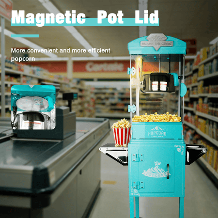 Green Theater Popcorn Machine with Wheeled Cart