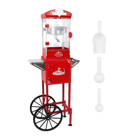 Red Popcorn Machine with Wheeled Storage Cart