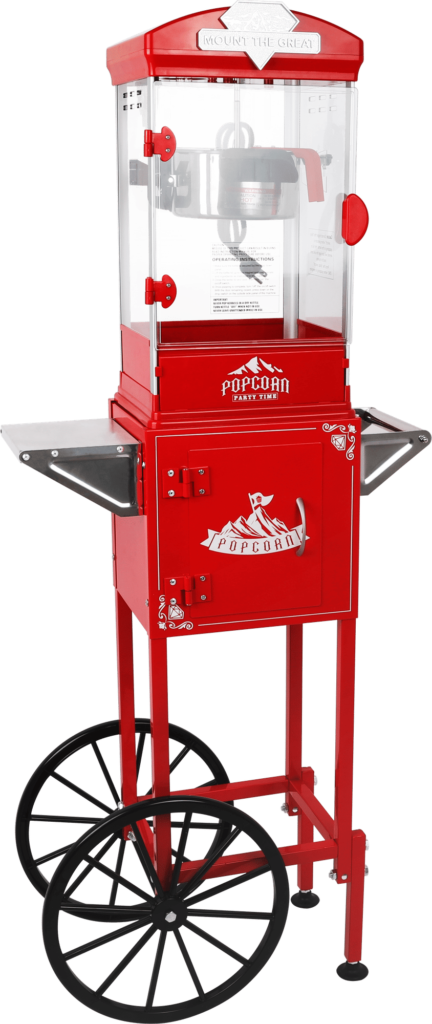 Red Popcorn Machine with Wheeled Storage Cart